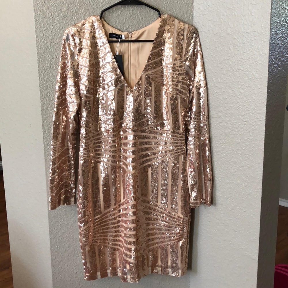 Champagne Gold Sequin Evening Bodycon Dress